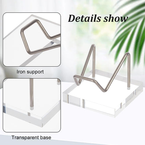 FINGERINSPIRE Acrylic Stone Display Stand - 2x2x1.6inch Square Base with Platinum Iron Arm for Gemstones
