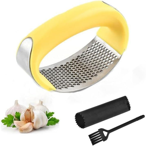 Angel's Peel Lounge Stainless Steel Garlic Press Rocker Set with Silicone Garlic
