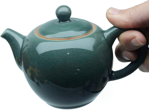 Porcelain Teapot, 12oz Small Tea Pot, Chinese Tradition Ceramic Tea Kettle, Ice Crack Glaze (Green)