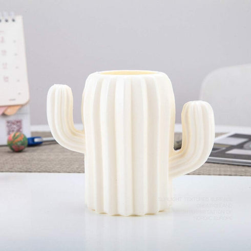 Plastic Cactus Shaped Vase, Dried Flower Pot Holder, Home Office Desktop Decor, Farmhouse Style Rustic Accents, Milky