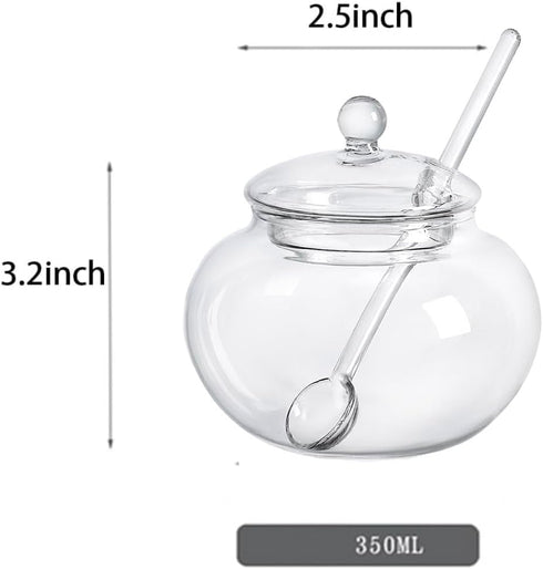 123Arts Clear Glass Sugar Bowl with Lid and Serving Spoon, 8 Ounces