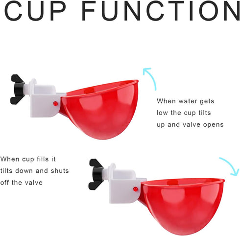 Darcvds 8 Packs Professional Chicken Waterer Cups, Large Chicken Water Feeder, Tee Fittings Poultry Waterer Suitable