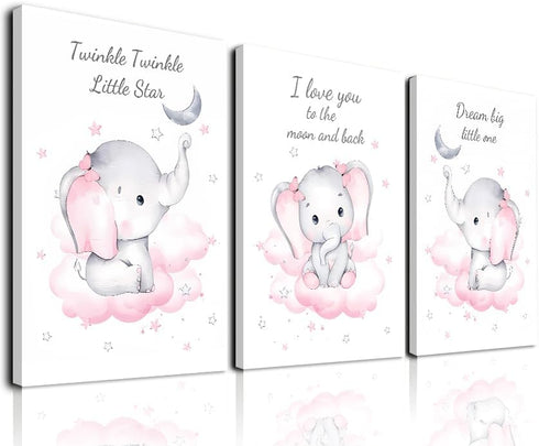 DXOAGXQ Watercolor Elephant Family Framed Canvas Wall Art,Elephant Nursery Canvas Wall Art,Watercolor Animals