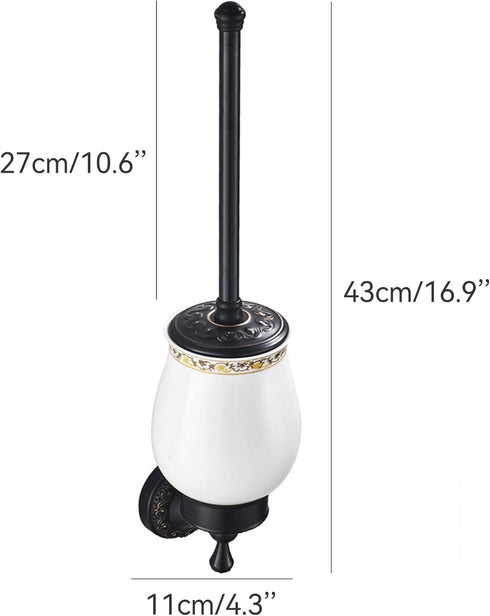 Oil Rubble Bronze Brass Bath Toilet Brush Holder Set, Wall Mounted Black Bathroom Hardware Accessories