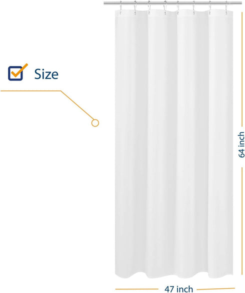 N&Y HOME RV Shower Curtain Liner, Fabric 47 x 64 inches, Washable, Water Repellent, White