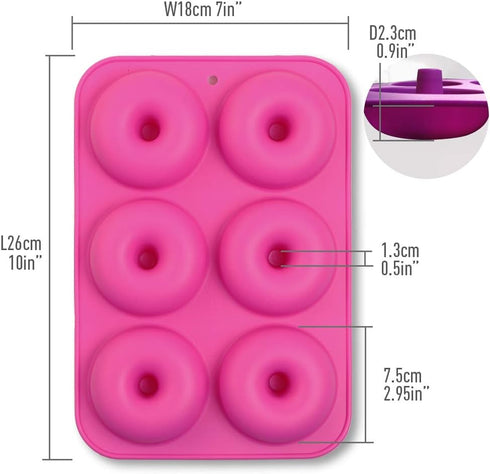 6-Cavity Silicone Donut Mold, Non-Stick Bagel Mold, Food Grade Silicone, BPA Free, 3 Pcs
