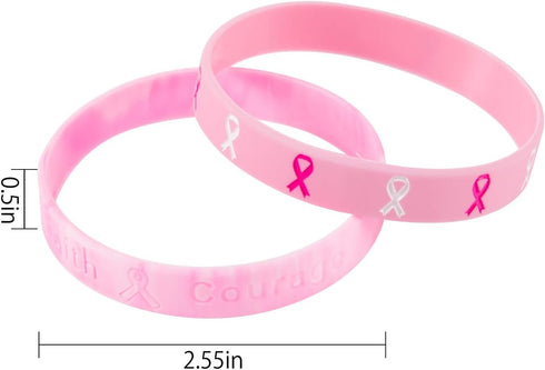 48 Pcs Pink Ribbon Breast Cancer Awareness Bracelets, Silicone Wristbands for Party Supplies