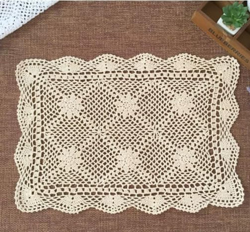 2 pc,11"x23",Beige ABREEZE Handmade Crochet Tablecloth, Cotton, Chrysanthemum Tablecloth for Dining Table, Furniture