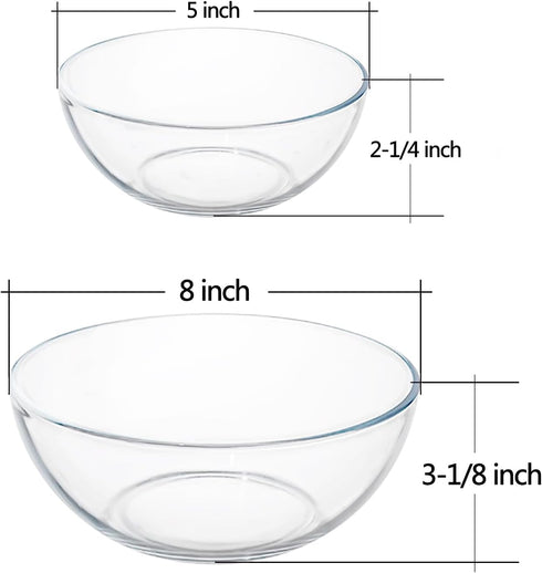 5 Inch Glass Mixing Bowls Set, Round Salad Bowls, Small Kitchen Bowls, Set of 3