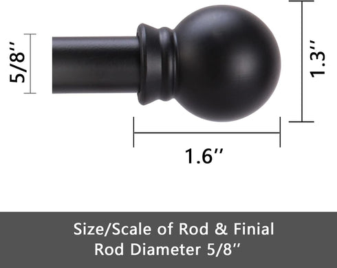 Curtain Rods for Windows 66 to 120 inch, 5/8 inch Decorative Heavy Duty Metal Set, Matte Black