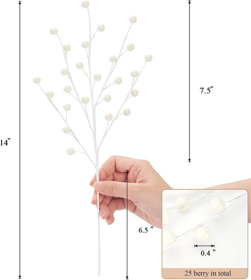 Set 12 14inches Christmas Berries Picks of Xmas Tree Decorations White Holly Berry Stems Decorative Artificial Floral