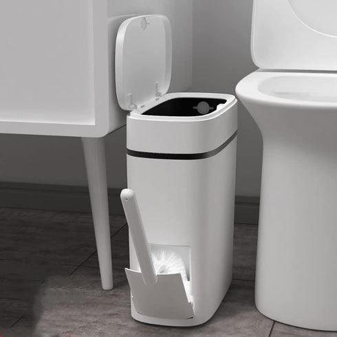 14 3.7 Set Bathroom Trash Can with Lid, Liter/ Gallon Bathroom Trash Can and Toilet Brush for Restroom, Bedroom, Living