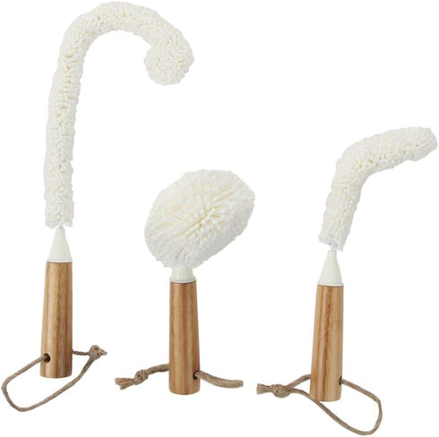 Lily's Home Decanter Cleaning Brush Set, 3 Brushes with Bamboo Handles for Hard to Reach Glassware