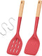 Pack of 2 Silicone Spatula, Non Stick Cooking Utensil Set with Wooden Handle for Baking, Mixing, Grilling, Red