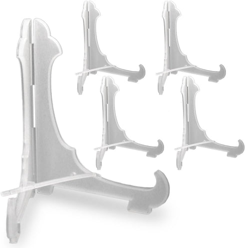 Clear Plastic Easels, 6" High with Locking Bar, Pack of 5