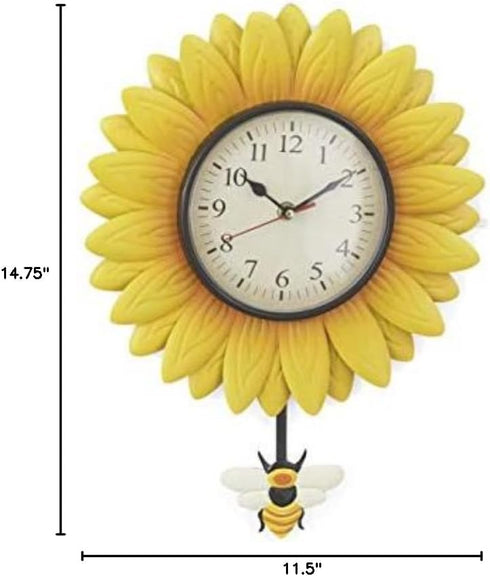 Wall Hanging Flower Clock with Analog Number Face, Sunflower Design