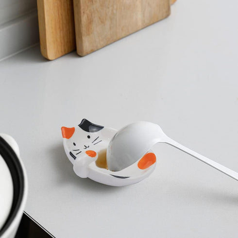 Cat Spoon Rest, Ceramic Cute Spoon Holder for Stove Top, Cat Kitchen Accessories, Orange
