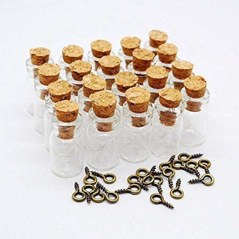 CTKcom 50pcs Mini Tiny Clear Glass Jars, 0.5ml with Cork Stoppers and Eye Screws for Crafts