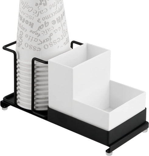Coffee Station Organizer for Countertop, Black Disposable Cup Holder with 2 Compartment Storage Box