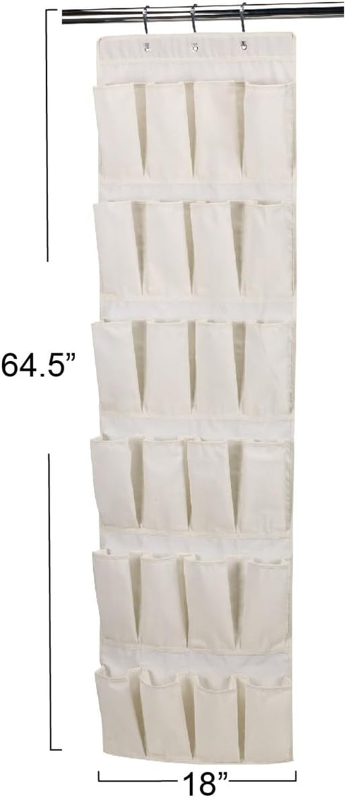 24 Packet Household Essentials Over The Door Shoe Storage Organizer, Natural Canvas