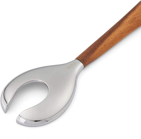 nambe Curvo Serving Fork, 13 Inch Stainless Steel and Acacia Wood, Designed by Steve Cozzolino
