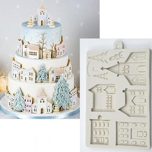 3D Christmas Tree House Silicone Mold for Fondant Cake Decor, Chocolate Sugarcraft Gingerbread Baking Mould