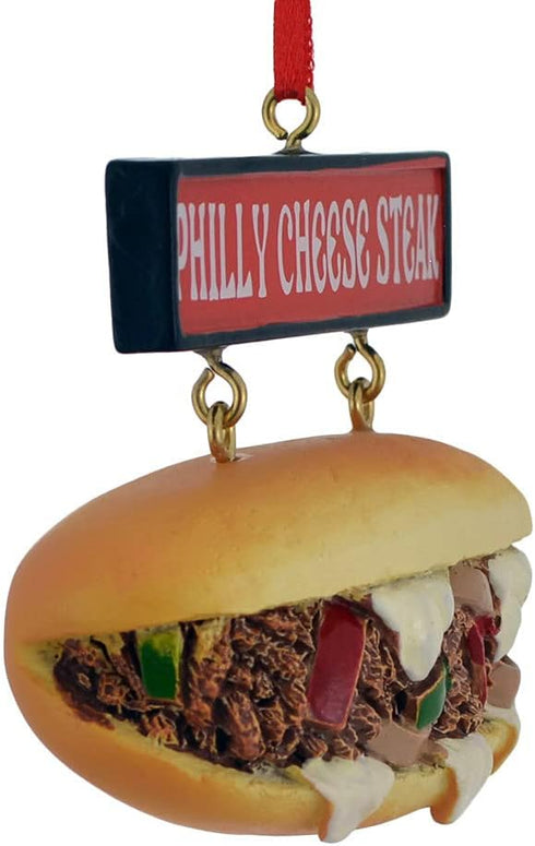 Kurt Adler Philly Cheese Steak Sandwich with Sign Ornament