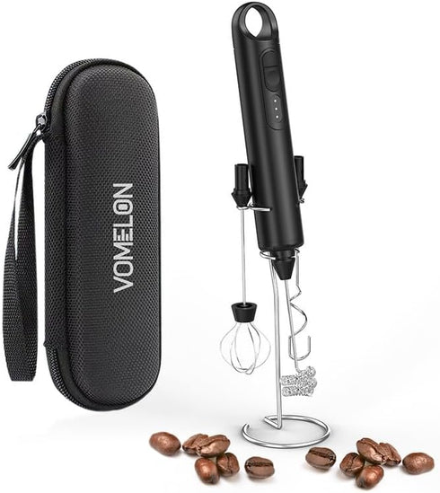 Rechargeable Milk Frother Handheld, 3 Speed Electric Drink Mixer for Latte, Cappuccino, Coffee, Black
