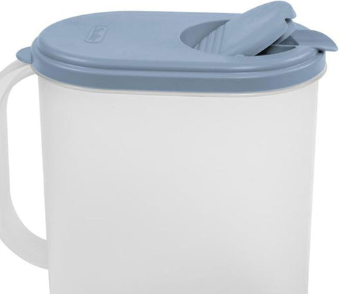 Sterilite 6-Pack Plastic Pitcher Water Jug Drink Dispenser with Blue Atoll Lid and Tab, Clear Base, Grip Handle for