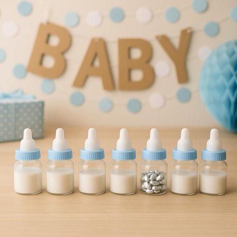 Baby Shower Favor - 36 Pack Mini Milk Bottle Party Gift Bag Boxes 1.5" x 3.5" - Baby Shower Candy Jar (Blue)