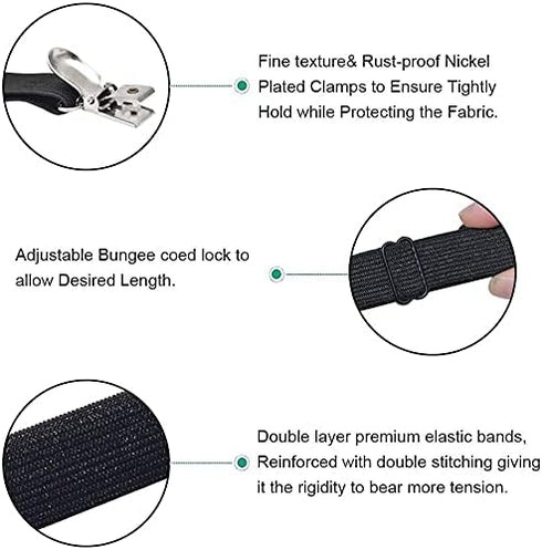 8Pcs Adjustable Bed Sheet Straps Clips, Elastic Mattress Sheet Fasteners Holder and Suspenders, Grippers to Hold Sheet, Mattress, Sofa, Couch, Table Cloth, Ironing Board Cover