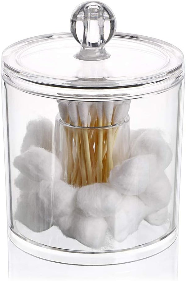Hipiwe Cotton Ball and Swab Organizer with Lid, Acrylic Jar Makeup Qtip Organizer for Bathroom Storage Canister Jar