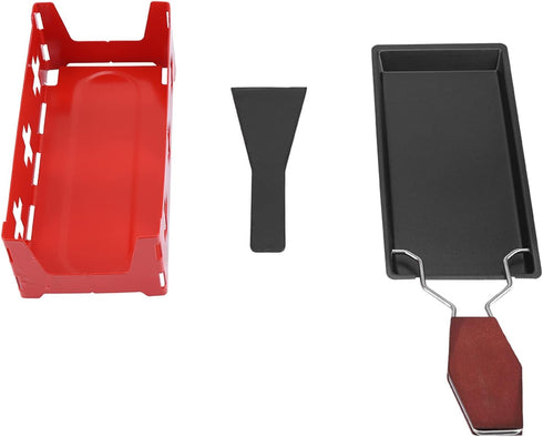 Cheese Raclette Stove Set, Carbon Steel Portable Non-stick Baking Tray with Spatula for Home Kitchen Grilling (Red)