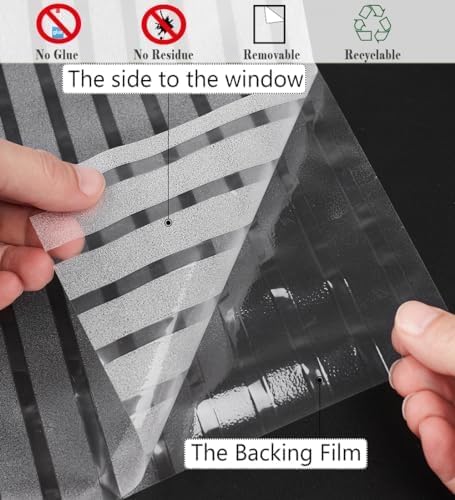 LEMON CLOUD Self-Adhesive Privacy Window Film, No-Glue Static Cling Stripe Pattern, 17.5 x 78.7 Inch
