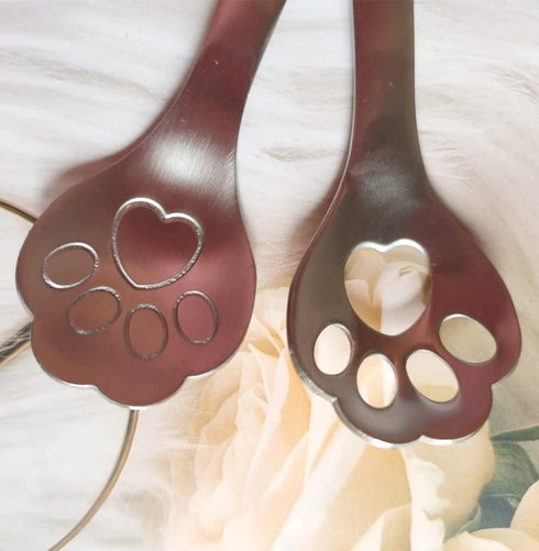 Small Hollow Out Stainless Steel Cat Paw Coffee Teaspoon, Dessert Spoon, Appetizer Tableware Spoon for Kitchen