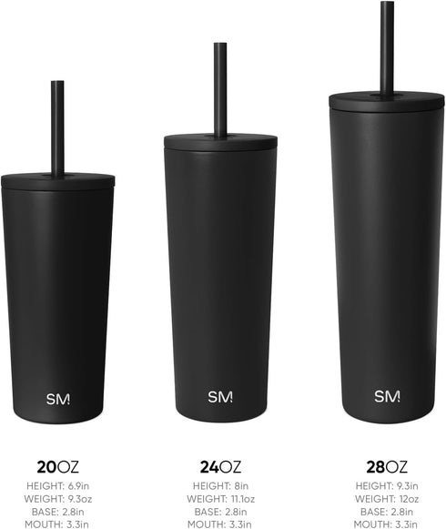 Simple Modern Insulated Tumbler with Lid and Straw, 24oz Iced Coffee Cup, Midnight Black