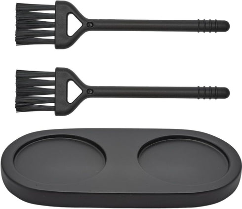 GORGECRAFT Salt and Pepper Mill Tray: Wooden Grinder Rest Holder with 2Pcs Cleaning Brush for Kitchen Storage