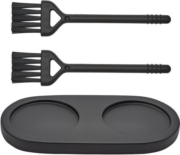 GORGECRAFT Salt and Pepper Mill Tray: Wooden Grinder Rest Holder with 2Pcs Cleaning Brush for Kitchen Storage