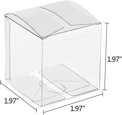Lucky Monet 50 Pack Clear Gift Boxes 2" x 2" x 2", Transparent PVC Packing Box for Wedding, Birthday, Jewelry