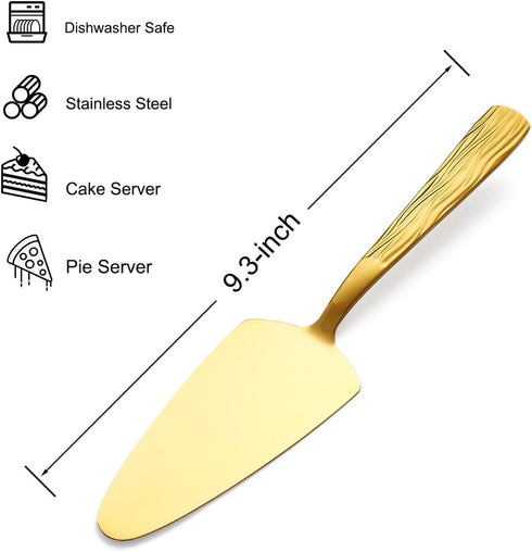 Gold Cake Pie Server Set of 3, 9.3-inch Stainless Steel Pastry Server with Fashion Patterns, Dishwasher Safe