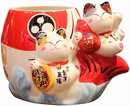 EatingBiting Fortune Japanese Lucky Beckoning Cats Maneki Neko Flower Pot Vase Pen Holder, Ceramic Pencil Holder