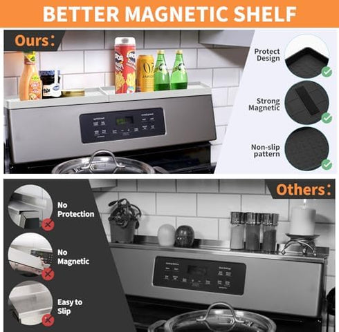 30 Inch BFONS Silicone Magnetic Stove Top Shelf, Kitchen Over Stove Spice Rack Shelf Apartment Home Must Haves Kitchen