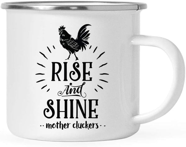 Andaz Press 11oz. Stainless Steel Hot Chocolate Campfire Coffee Mug, Rise And Shine Mother Cluckers, 1-Pack, Chicken