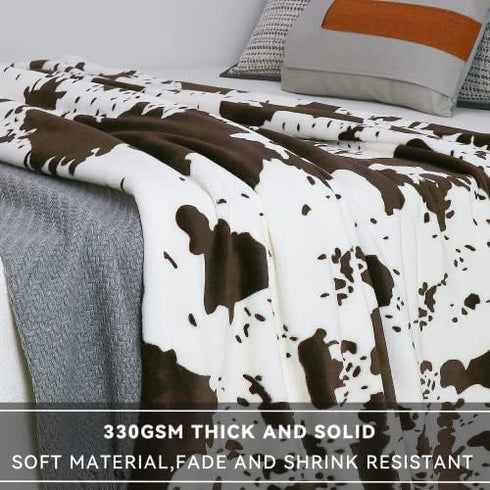 Cozy Country 90" 90" Queen Size Blankets for Bed, Extra Large Fuzzy Fleece Cow Print Blankets Full Size, Luxury Decor