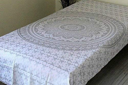 Popular Handicrafts Hippie Tapestry Wall Hanging, 54 x 82 Inches, Silver, Bohemian Mandala