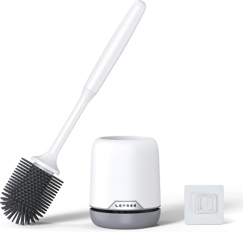 Lefree Silicone Toilet Brush and Holder, Bathroom Cleaner Brush Set, Non-Slip Handle with TPR Soft Bristle