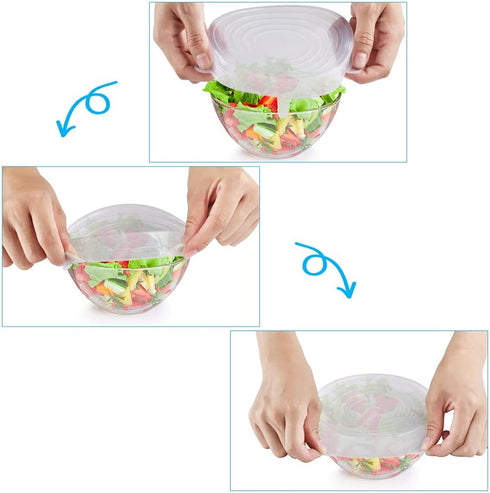 6PCS OstWony Silicone Stretch Lids, Reusable Bowl Covers, Suitable for Various Food Containers, High & Low Temp