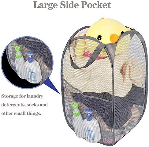 Larpur 2 Pcs Popup Mesh Laundry Baskets, Collapsible Portable Clothes Hampers with Reinforced Carry Handles, Gray