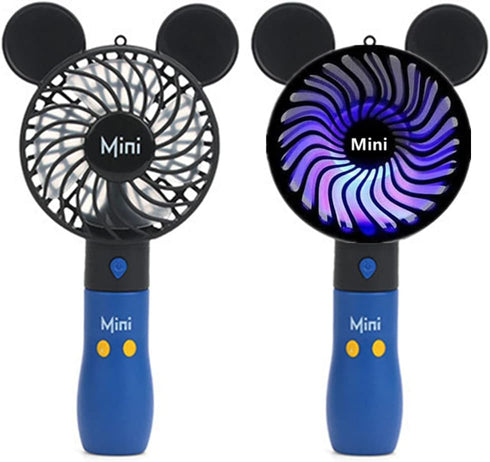 Kbinter Cute Personal Mini Fan - Handheld USB Rechargeable Fan with Colorful LED Light for Indoor Outdoor