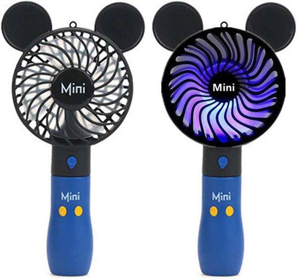 Kbinter Cute Personal Mini Fan - Handheld USB Rechargeable Fan with Colorful LED Light for Indoor Outdoor